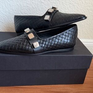Black Woven Loafers with Silver Accents